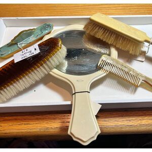 Vintage Hair accessories 5 pc w nail buffer comb mirror brushes